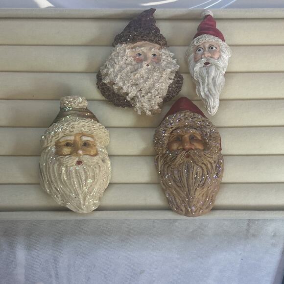 Vintage Bundle Lot Christmas Brooches Santa Head Pins Holiday Set 1 Signed Gift - Picture 9 of 16
